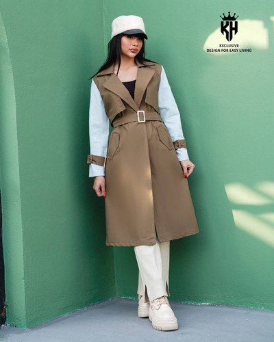 خرید بارونی دو تیکه بلند ضد اب کتان تی سی